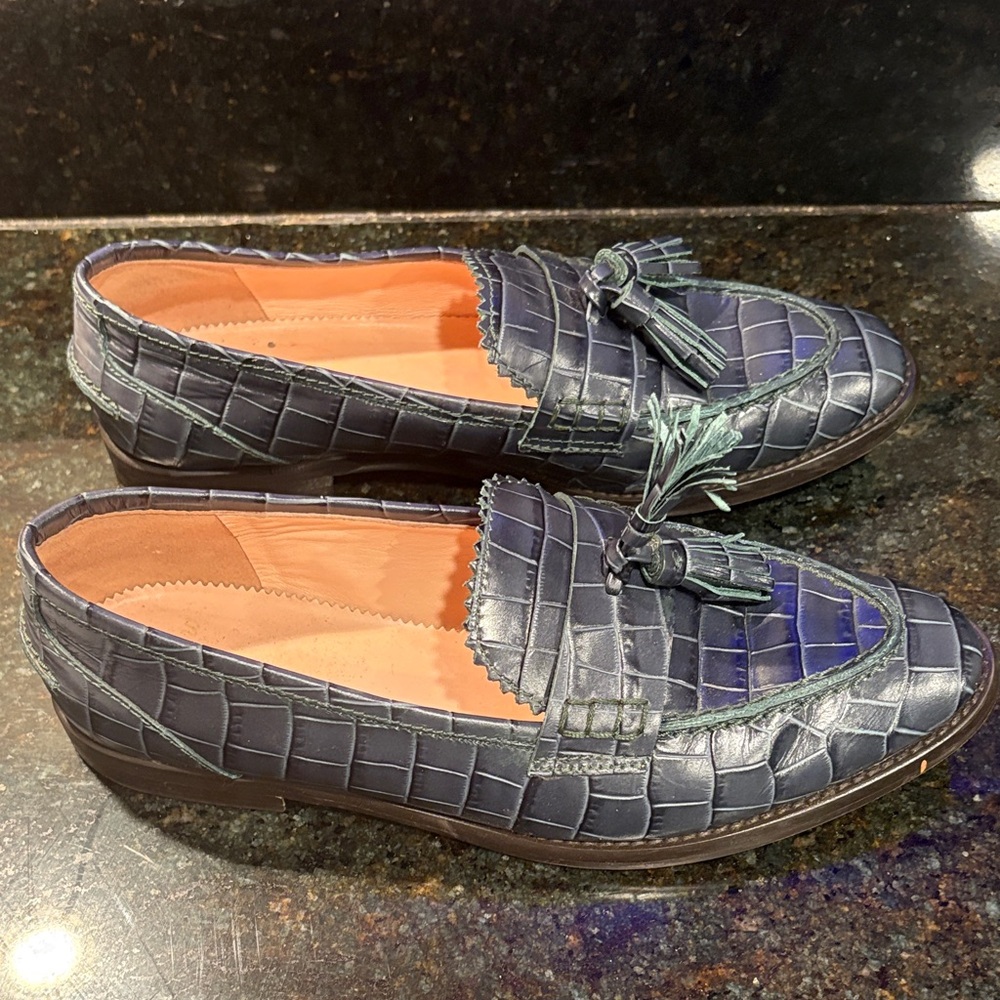 J. Crew Navy Croc-Embossed Loafers